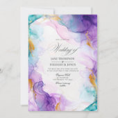 Invitation Encre d'alcool violet et bleu de luxe avec accents (Devant)