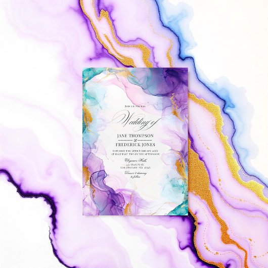 Invitation Encre d'alcool violet et bleu de luxe avec accents