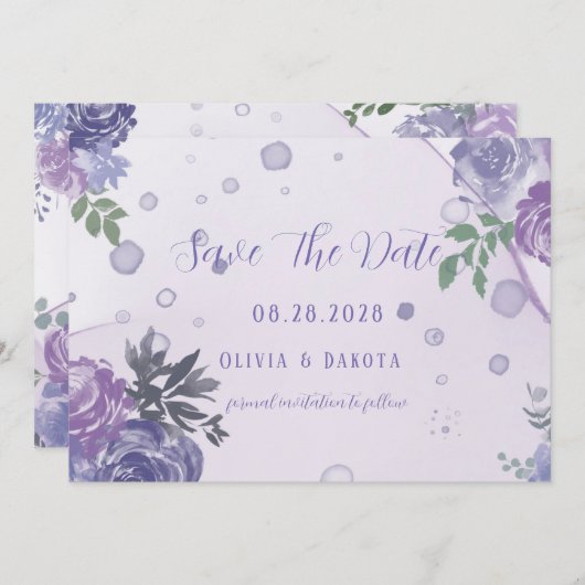 Invitation Encre De Peine Violet Périwinkle Enregistrer Les C (Devant / Derrière)