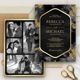 Invitation Encre fluide abstraite or charbon de bois Photo ma