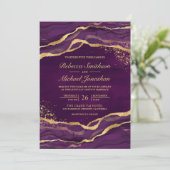 Invitation Encre fluide or violet Photo Mariage (Debout devant)