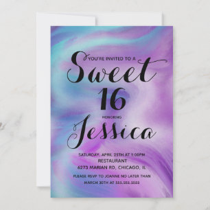 Invitation Encre Liquide Coloré Violet Marbre Swirl