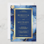Invitation Encre Liquide Or Bleu Royal Code QR Mariage (Devant)