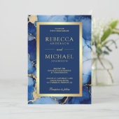 Invitation Encre Liquide Or Bleu Royal Code QR Mariage (Debout devant)