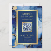 Invitation Encre Liquide Or Bleu Royal Code QR Mariage (Dos)