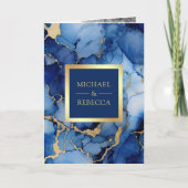 Invitation Encre Liquide Or Bleu Royal Code QR Mariage (Devant)