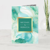 Invitation Encre Liquide Or Vert Menthe Code QR Mariage (Devant)