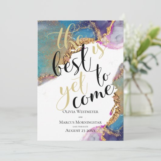 Invitation Encre marbrée Abstraite Magenta Blue Enregistrer l (Debout devant)