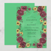 Invitation Encre Prune Céladon Peint Mariage (Devant / Derrière)