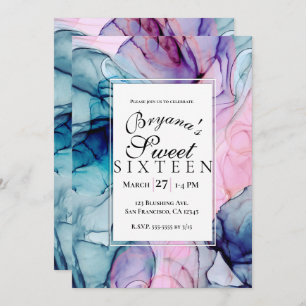 Invitation Encre rose violette Turquoise Éthérée Sucre de ver