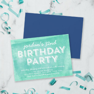 Invitation Encre Roulée Turquoise Aqua pour Anniversaire Tout