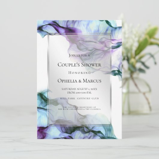 Invitation Encre Turquoise à écoulement Abstrait à cadre d'ar (Debout devant)