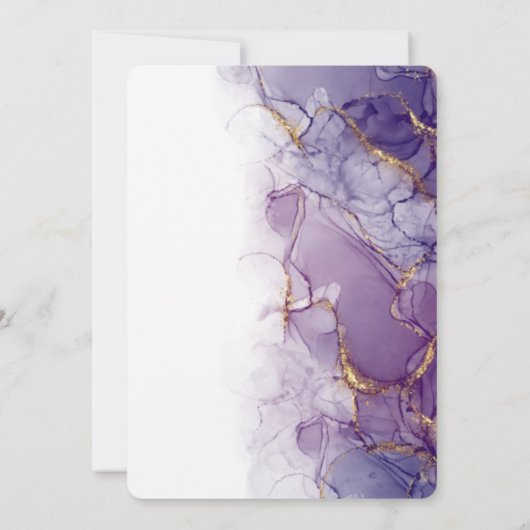 Invitation encre violette moderne Aquarelle mariage élégant (Dos)