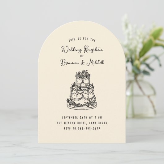 Invitation Encre Whimsical Main Drawn Gâteau Réception de mar (Debout devant)