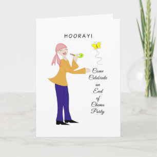 Invitation End of Chemo Party Invite-Retro Girl-Butterfly