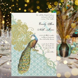 Invitation Endivie damassée vintage Paon de Lagoon pour maria