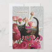 Invitation Endormez-vous pour rêver Chat noir Fleurs roses ch (Devant)