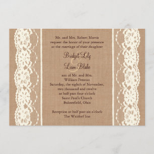 Invitation ene ivoire vintage de toile de jute de