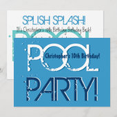 Invitation Enfant 10e anniversaire Pool Party Blue Modèle bla (Devant / Derrière)