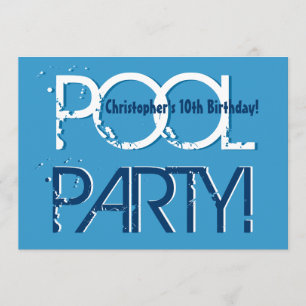 Invitation Enfant 10e anniversaire Pool Party Blue Modèle bla