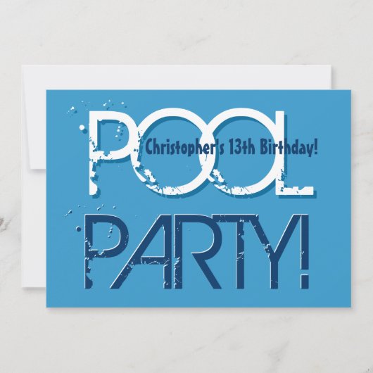 Invitation Enfant 13e anniversaire Pool Party Blue White W01 (Devant)