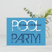 Invitation Enfant 13e anniversaire Pool Party Blue White W01 (Debout devant)