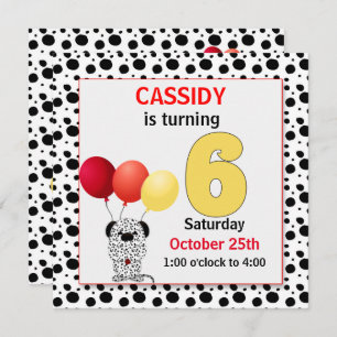 Invitation Enfant 6e anniversaire Dalmatie rouge et jaune Inv