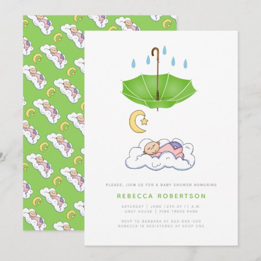 Invitation Enfant à dormir douche vert bébé (Devant / Derrière)