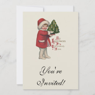 Invitation Enfant avec arbre de Noël Illustration Vintage Art