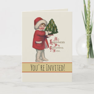 Invitation Enfant avec illustration vintage d'arbre de Noël