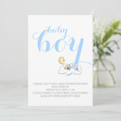 Invitation Enfant bébé en sommeil douche bleu texte minimum (Debout devant)