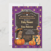Invitation Enfant citrouille d'Halloween douche doré violet (Devant)
