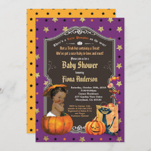 Invitation Enfant citrouille d'Halloween douche doré violet