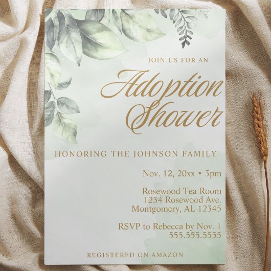 Invitation Enfant d'adoption végétale verte / Baby shower