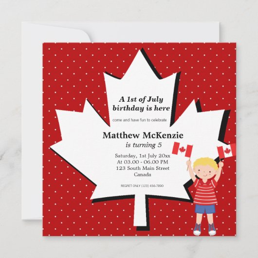 Invitation Enfant d'anniversaire canadien (Devant)