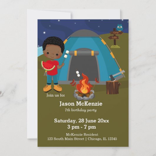 Invitation Enfant d'anniversaire de camping (Devant)