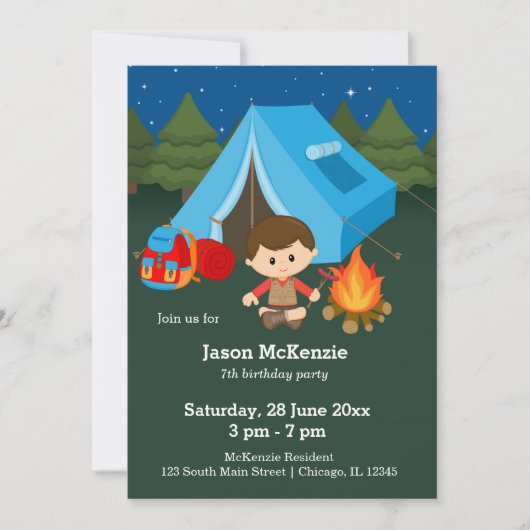 Invitation Enfant d'anniversaire de camping (Devant)
