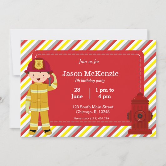 Invitation Enfant d'anniversaire de pompier (Devant)