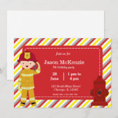 Invitation Enfant d'anniversaire de pompier (Devant / Derrière)