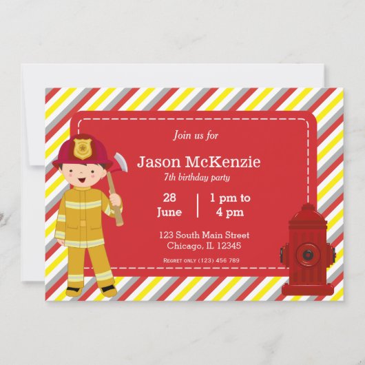 Invitation Enfant d'anniversaire de pompier (Devant)