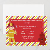 Invitation Enfant d'anniversaire de pompier (Devant / Derrière)