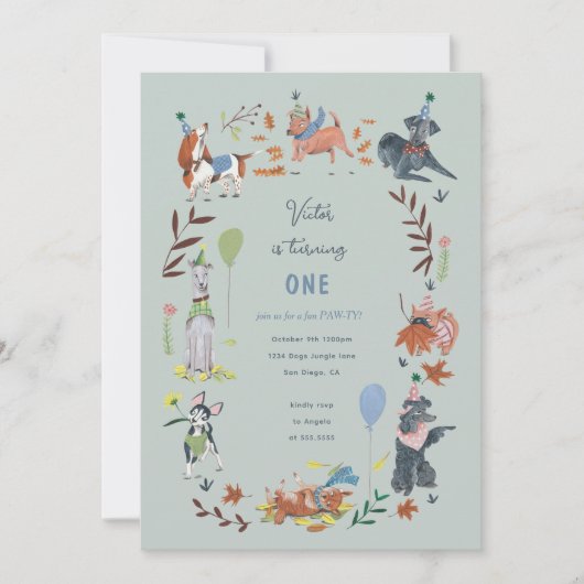 Invitation Enfant d'anniversaire Paw-ty mignon chiot chiens I (Devant)