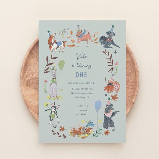 Invitation Enfant d'anniversaire Paw-ty mignon chiot chiens I