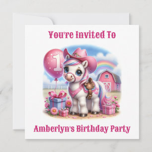 Invitation Enfant de 1 an de Pony Cowgirl