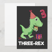 Invitation Enfant de 3 ans Anniversaire Dinosaur Enfants de 3 (Devant / Derrière)