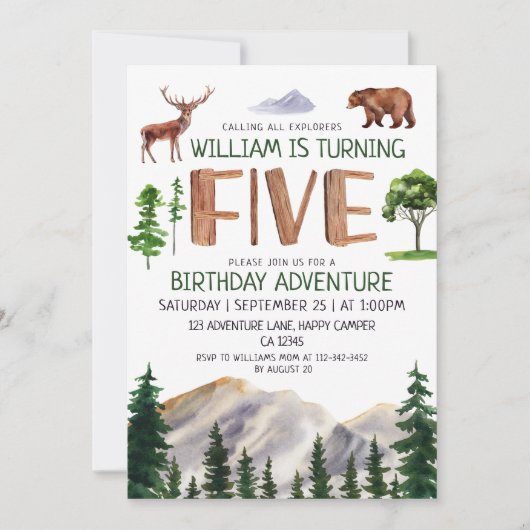 Invitation Enfant de cinq explorateurs (Devant)