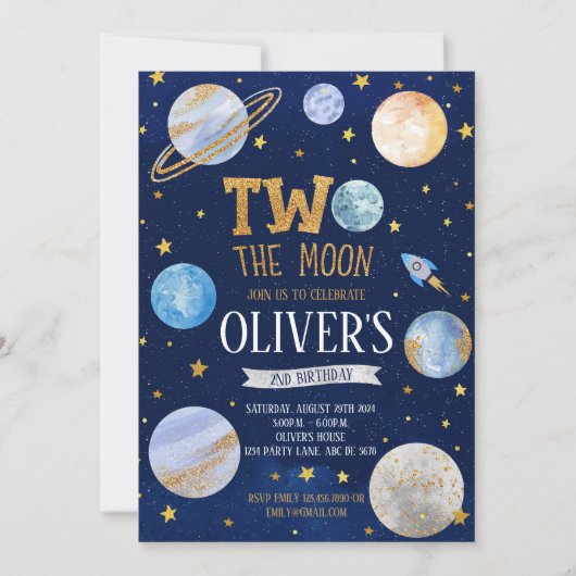 Invitation Enfant Deux La Lune Anniversaire (Devant)