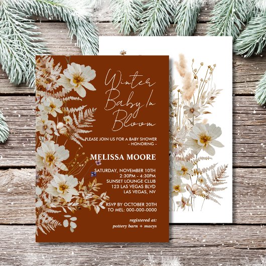 Invitation Enfant d'hiver en fleur fleur sauvage baby shower 