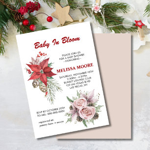 Invitation Enfant d'hiver en fleur rose fleurie poinsettia ro