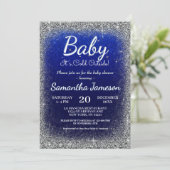 Invitation Enfant d'hiver Garçon Bleu Baby shower d'argent Pa (Debout devant)